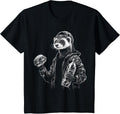 Ferret Holding Burger Drawing Animal Motif Artwork T-Shirt - Black