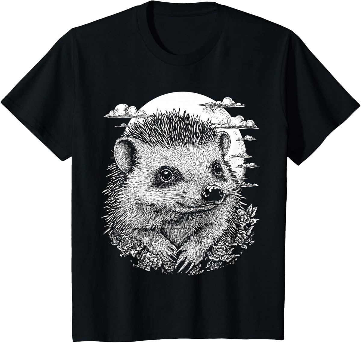 Hedgehog Animal Motif Art T-Shirt - Black