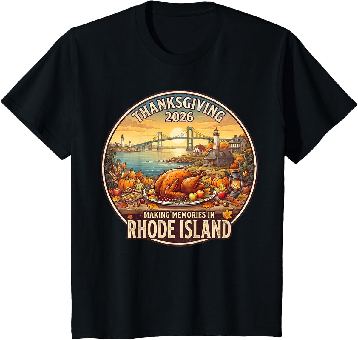 Rhode Island Thanksgiving 2026 Family Vacation Reunion Food T-Shirt - Black