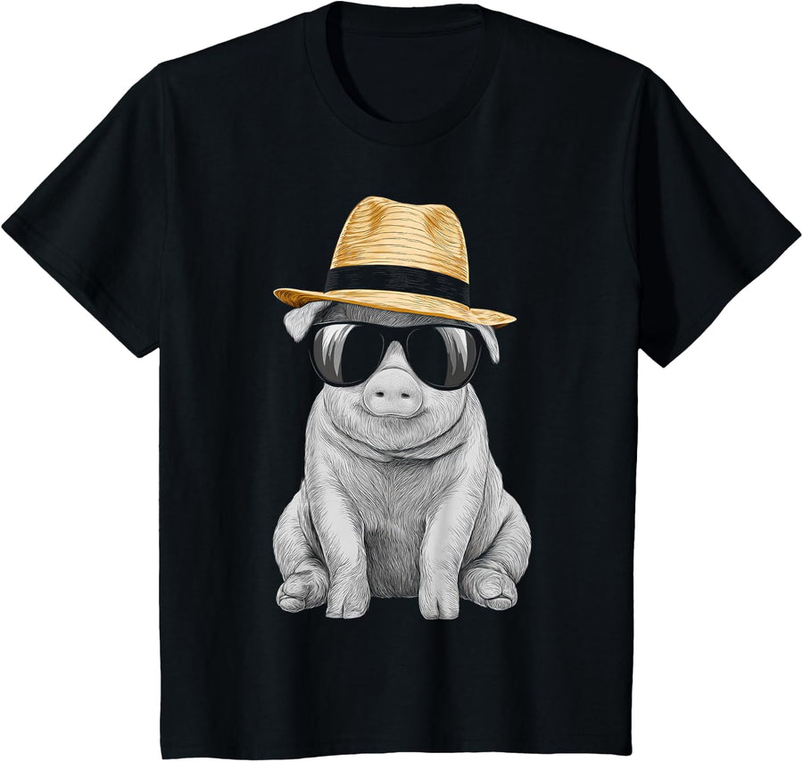 Pig Lover Sunglasses Motif Wildlife Art T-Shirt - Black