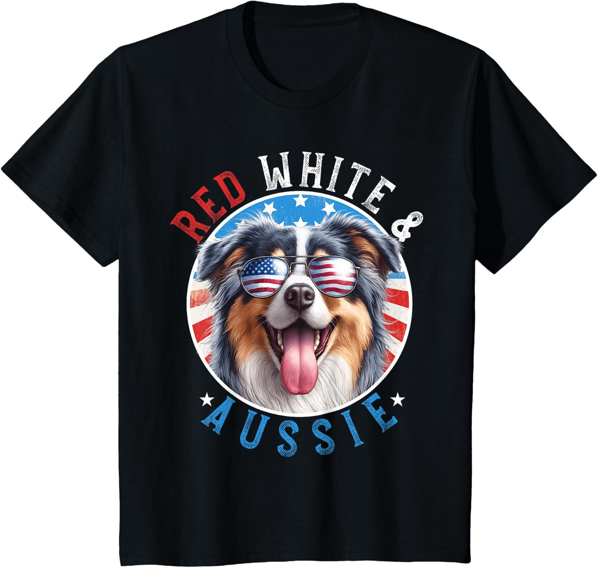 Australian Shepherd Dog 4th of July Red White and Aussie T-Shirt - Black