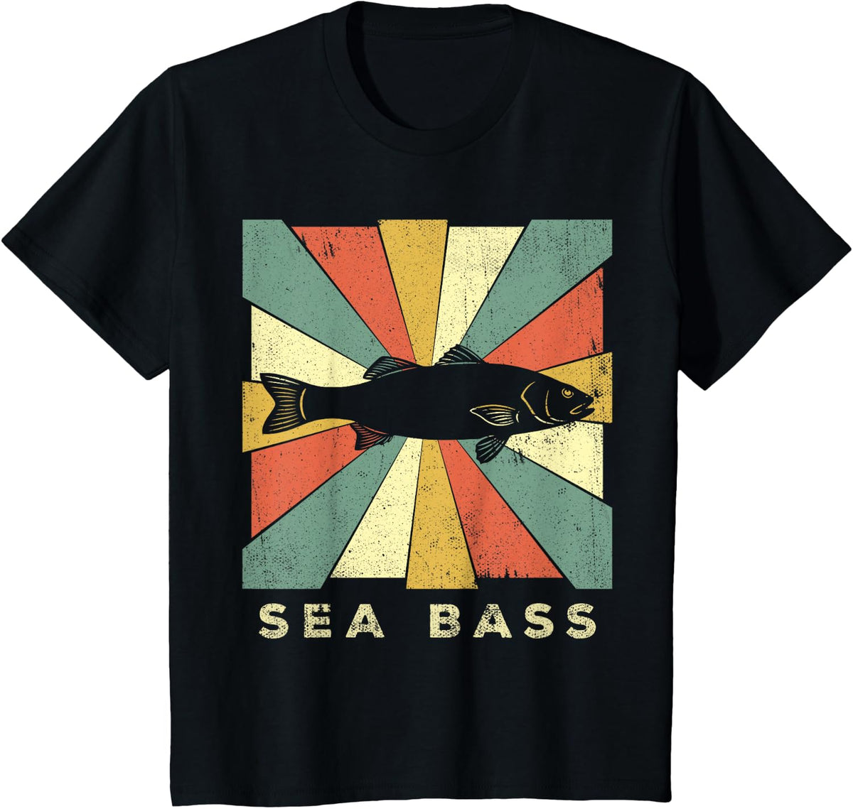 Sea Bass Fish Lover Vintage Retro Style Animal T-Shirt - Black