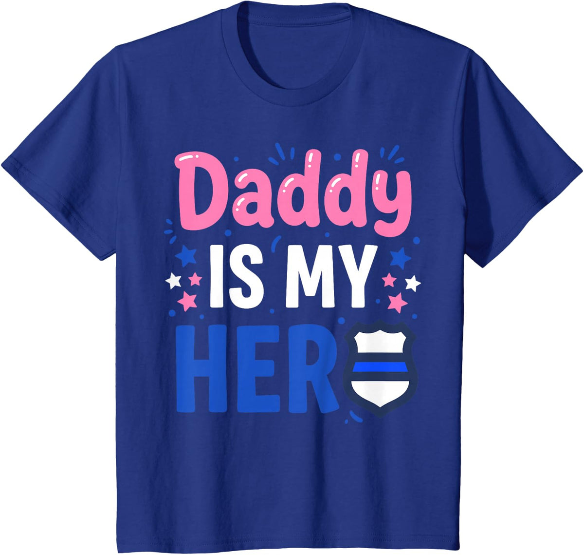 Daddy is My Hero Thin Blue Line Police Officer Dad T-Shirt - Royal Blue