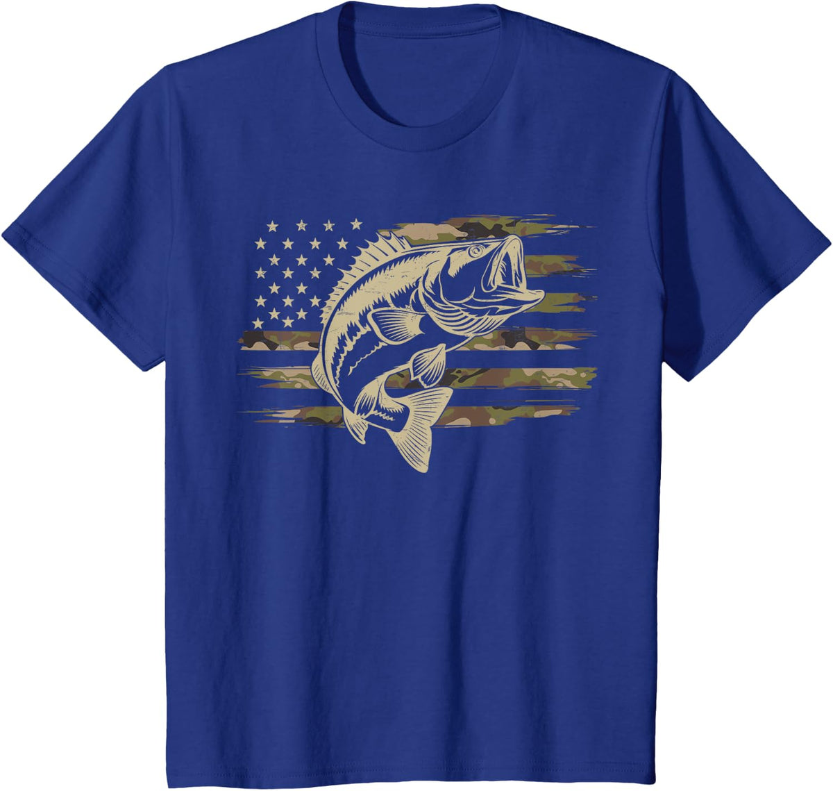 Fishing Camouflage American Flag Black Bass Fisherman Camo T-Shirt - Royal Blue