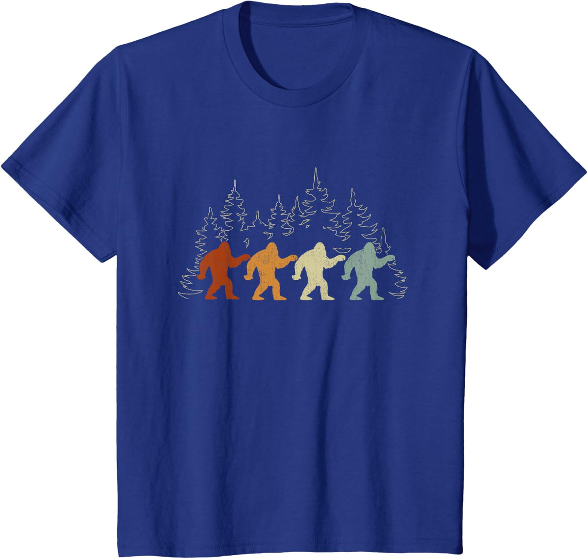 Vintage Bigfoot walking Forest Yeti T-Shirt - Royal Blue