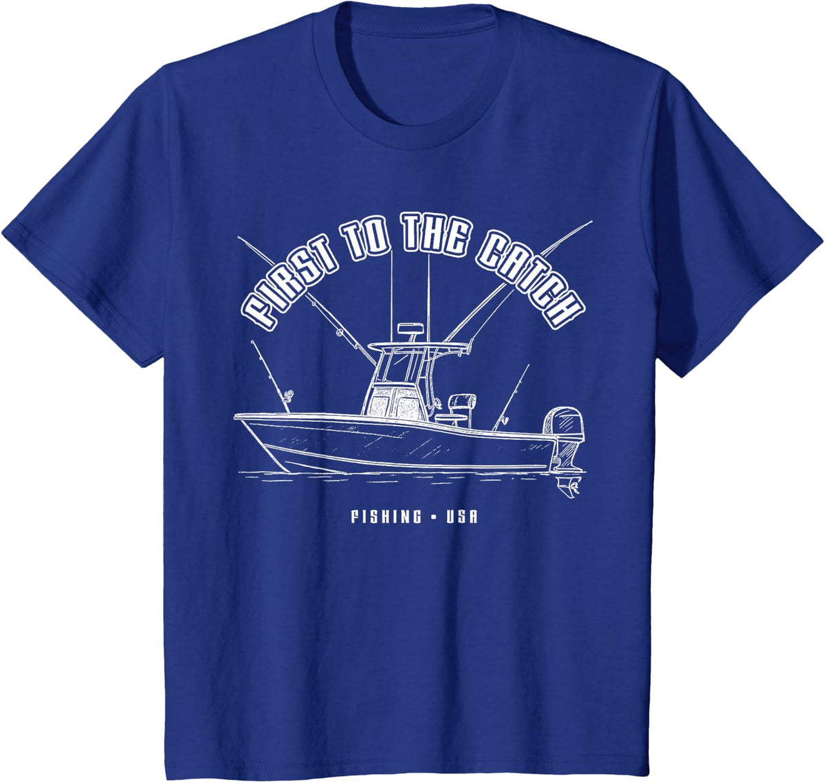 Ocean Sport Anglers First to Catch Fish Saltwater Fishing T-Shirt - Royal Blue