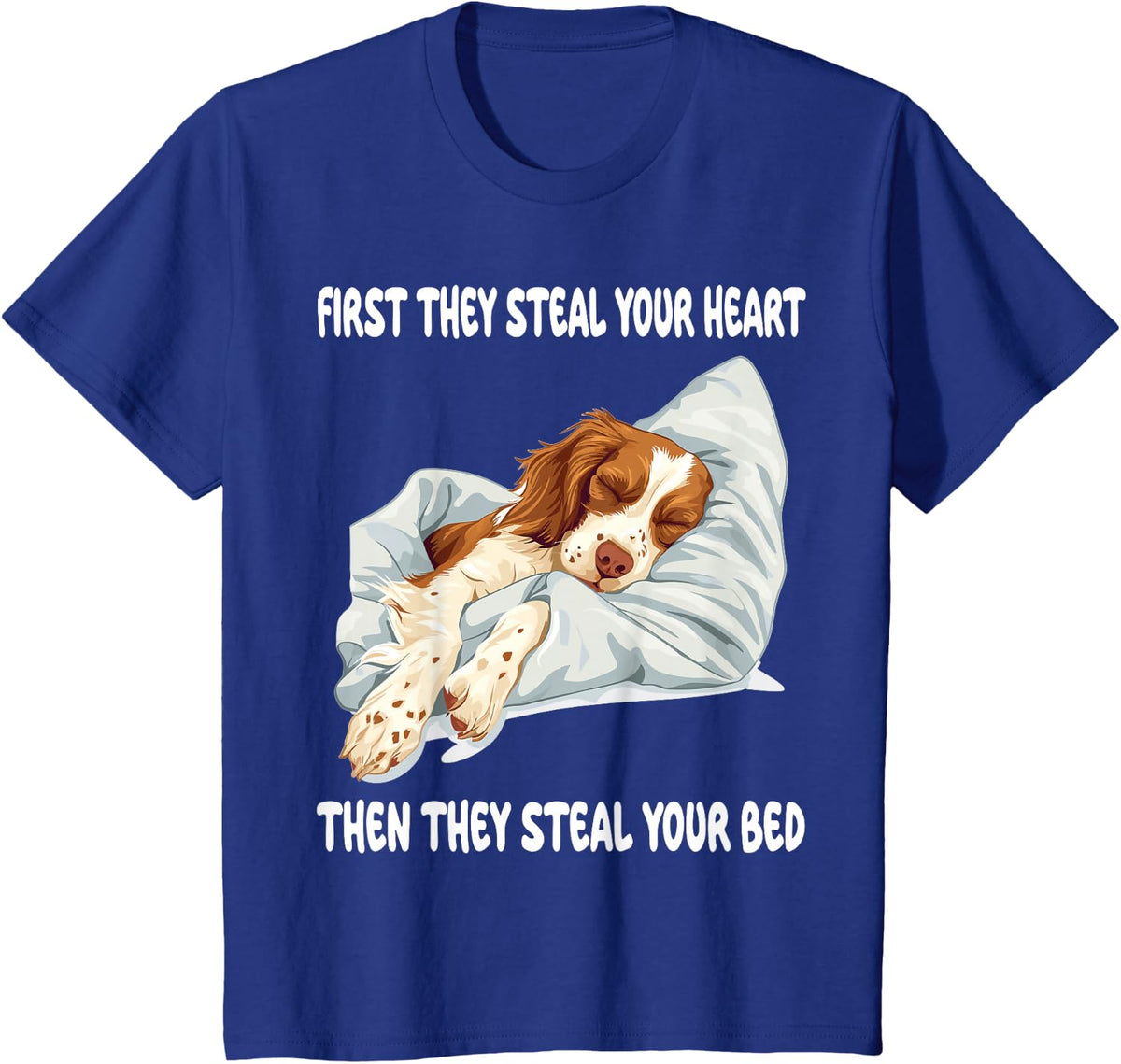 Brittany Spaniel Sleeping Pajamas Nightgown T-Shirt - Royal Blue