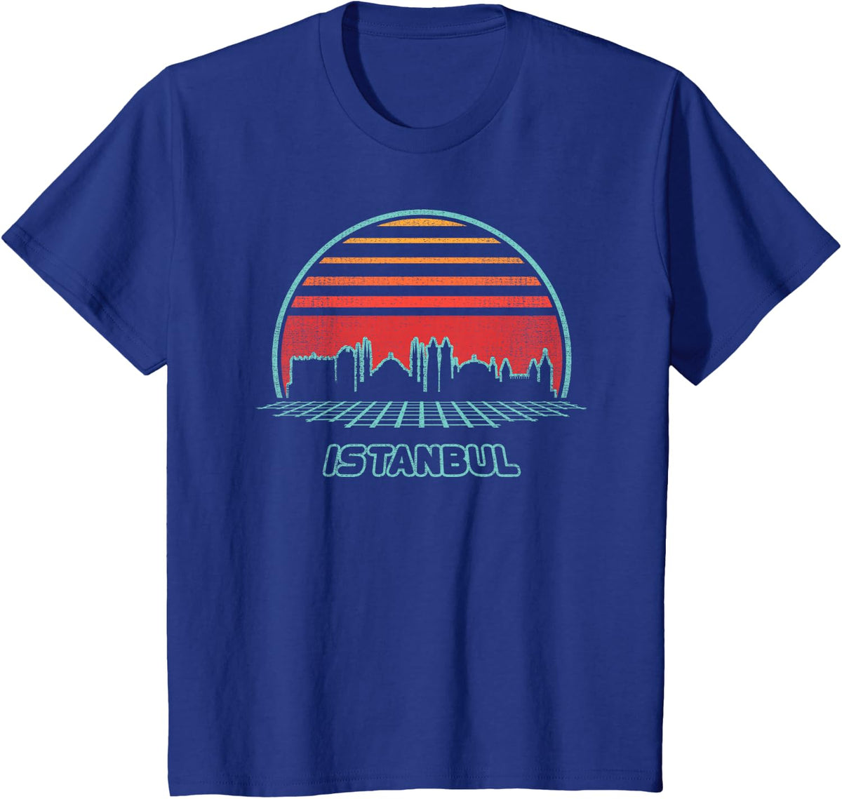 Istanbul City Skyline Retro 80s Style Souvenir Gift T-Shirt - Royal Blue