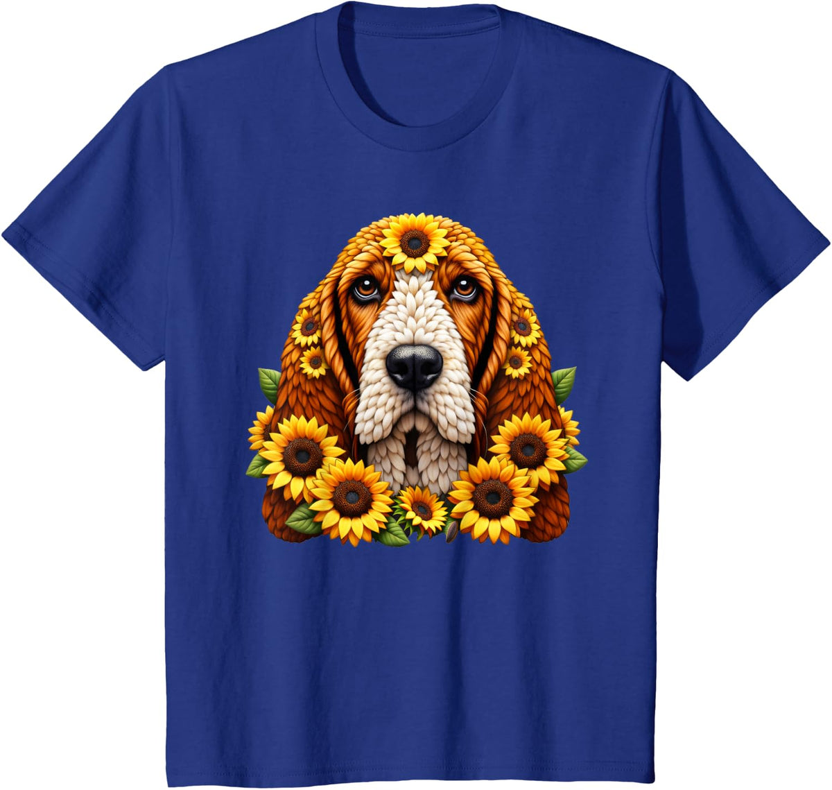 Sunflower Basset Hound Flower Gardening Floral Dog T-Shirt - Royal Blue