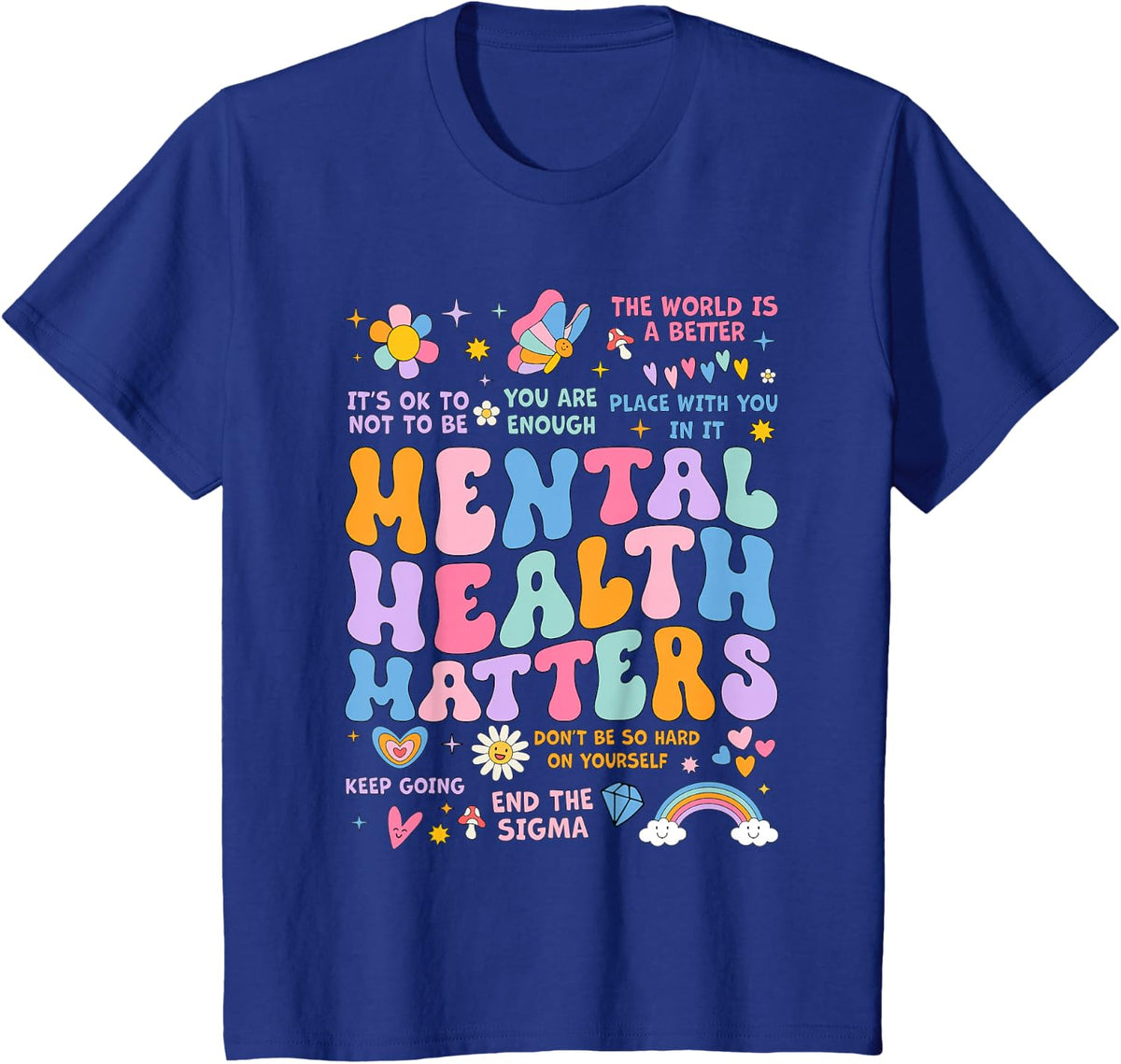Mental Health Matters Support Squad Groovy Men Women Kids T-Shirt - Royal Blue