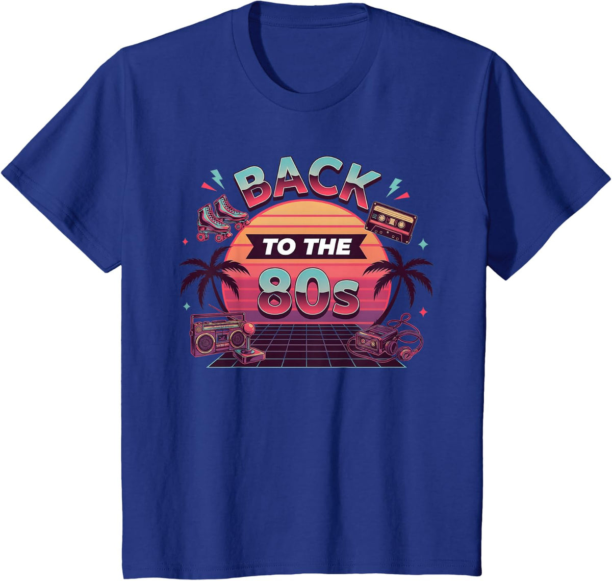 Back to The 80s Synthwave Retro Sunset 1980s Party Costume T-Shirt - Royal Blue