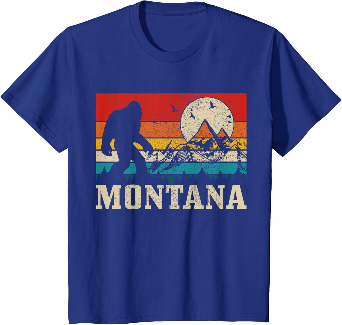 Montana Bigfoot Vintage Mountains Hiking Camping Hunter Gift T-Shirt - Royal Blue