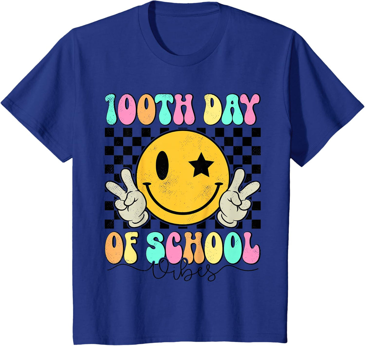 100th Day of School Vibes Cute Smile Face 100 Days of School T-Shirt - Royal Blue