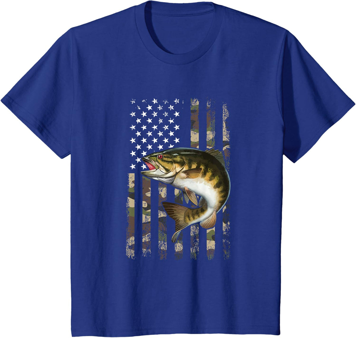 Smallmouth Bass American Flag T-Shirt Tee for Fishing Enthusiasts Men Women - Royal Blue