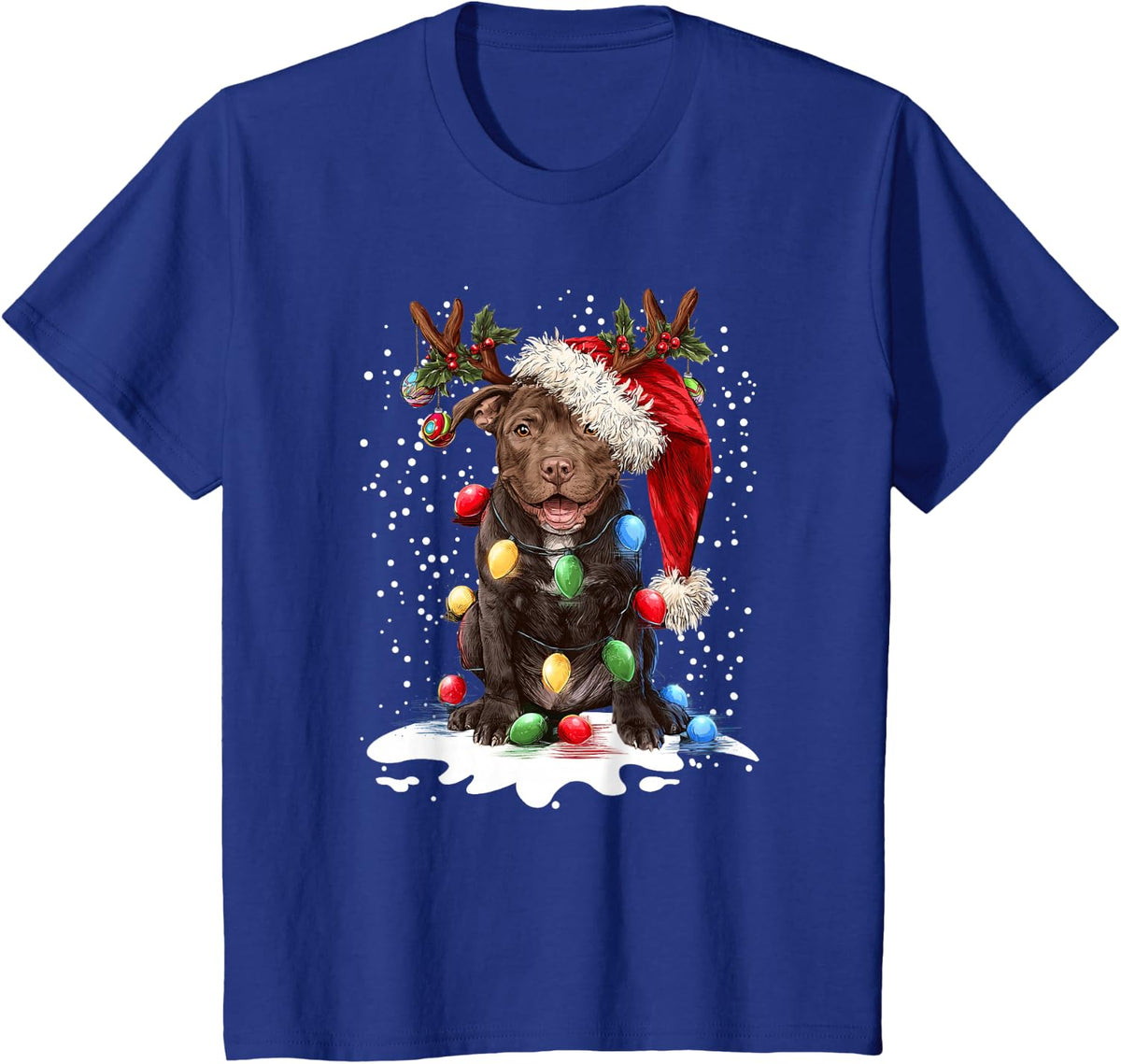 Pitbull Dog Christmas Lights Santa Xmas Pet Dog Lover T-Shirt - Royal Blue