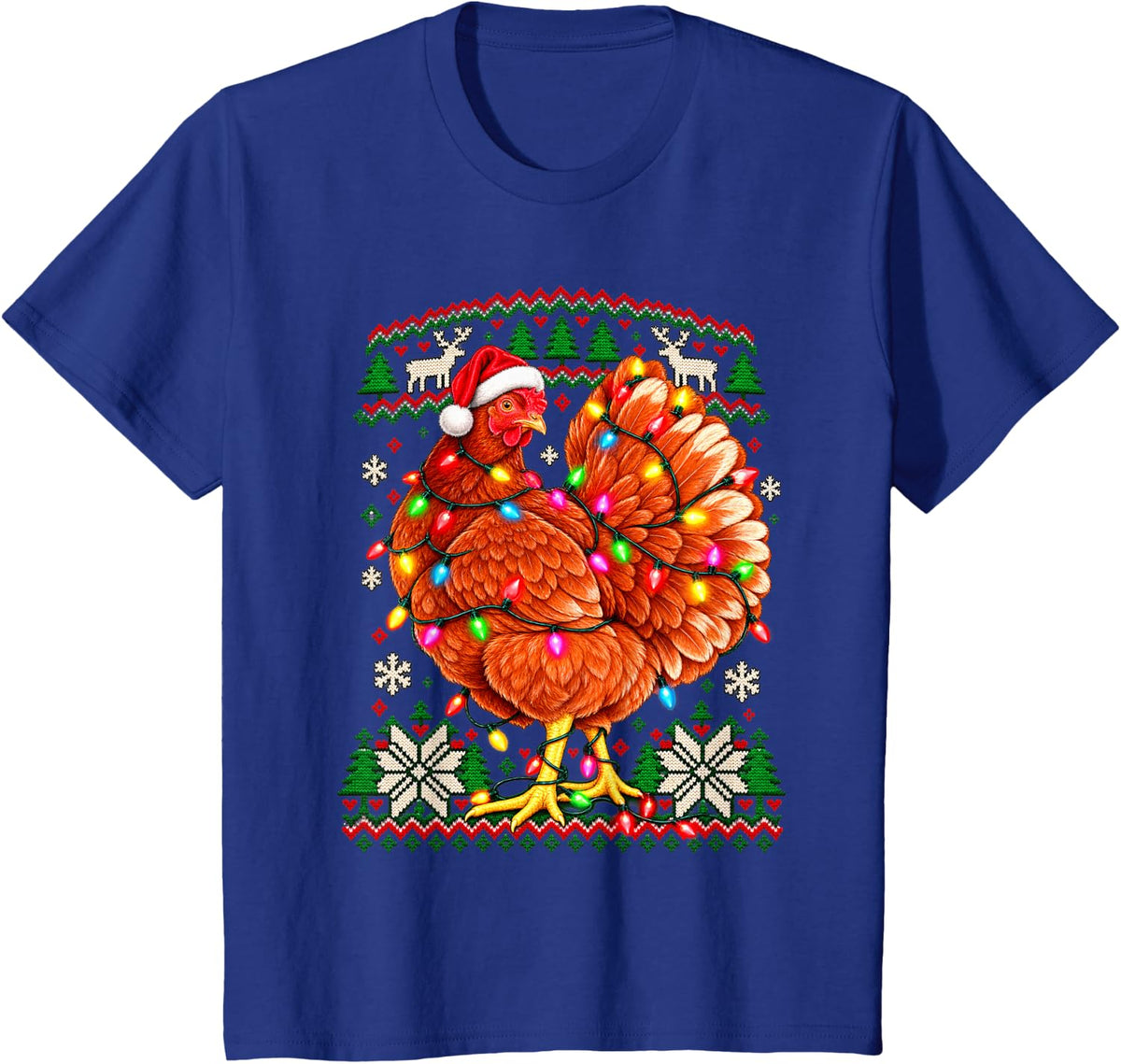 Christmas Chicken Proud Santa Hat Ornate Holiday Circle T-Shirt - Royal Blue