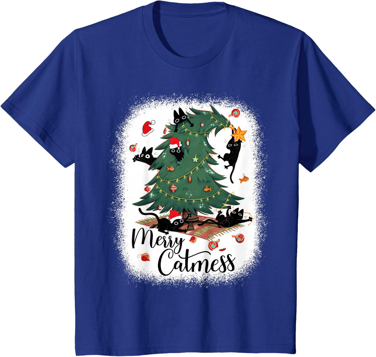 Funny Cats Christmas Tree Merry Catmess Black Cat Kittens T-Shirt - Royal Blue