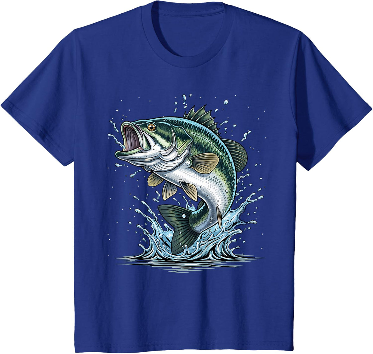 Fishing Distressed Bass Fish (Design on Back) T-Shirt - Royal Blue