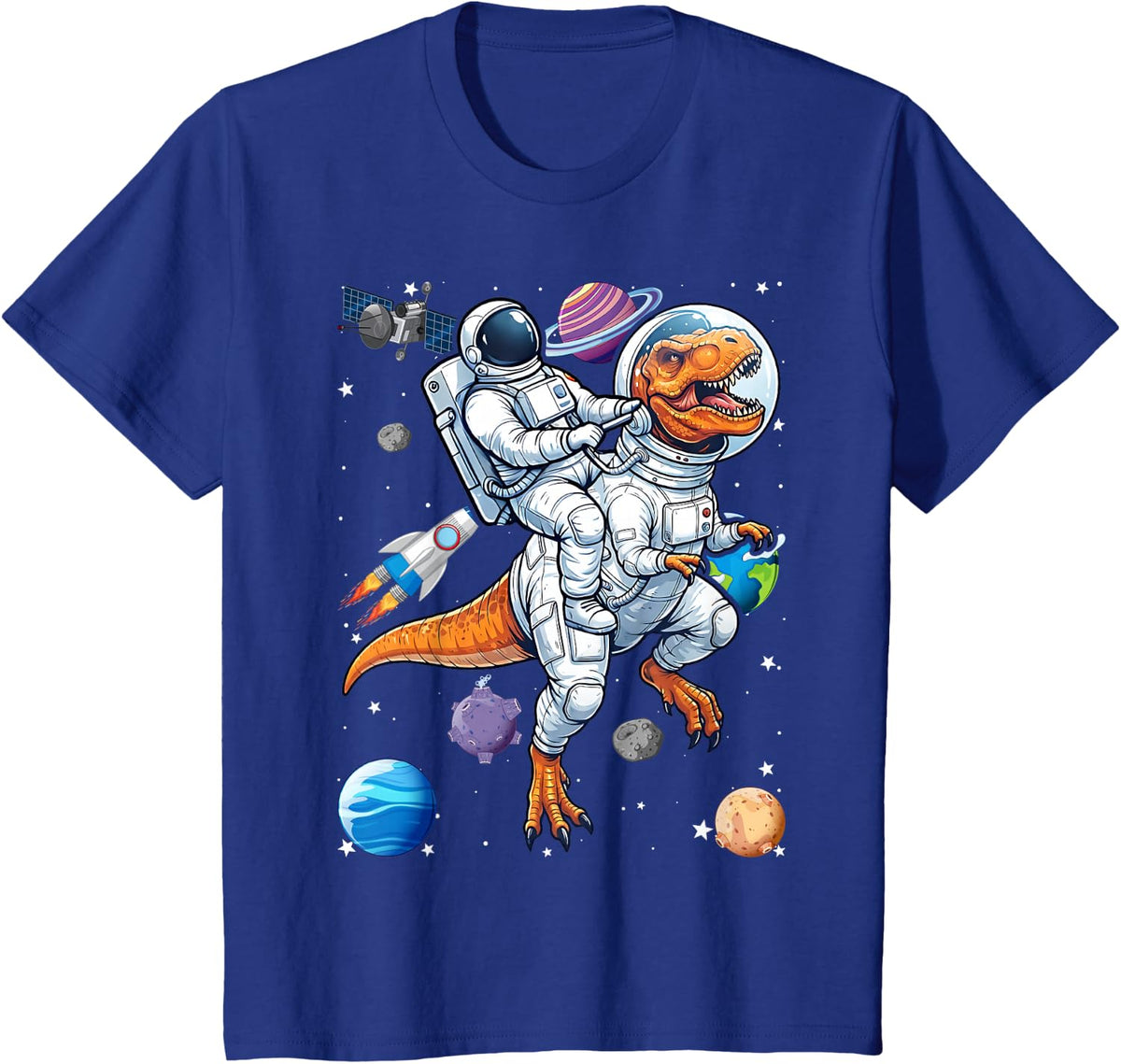 Astronaut Riding Dinosaur Astronaut Dinosaur Space Lovers T-Shirt - Royal Blue