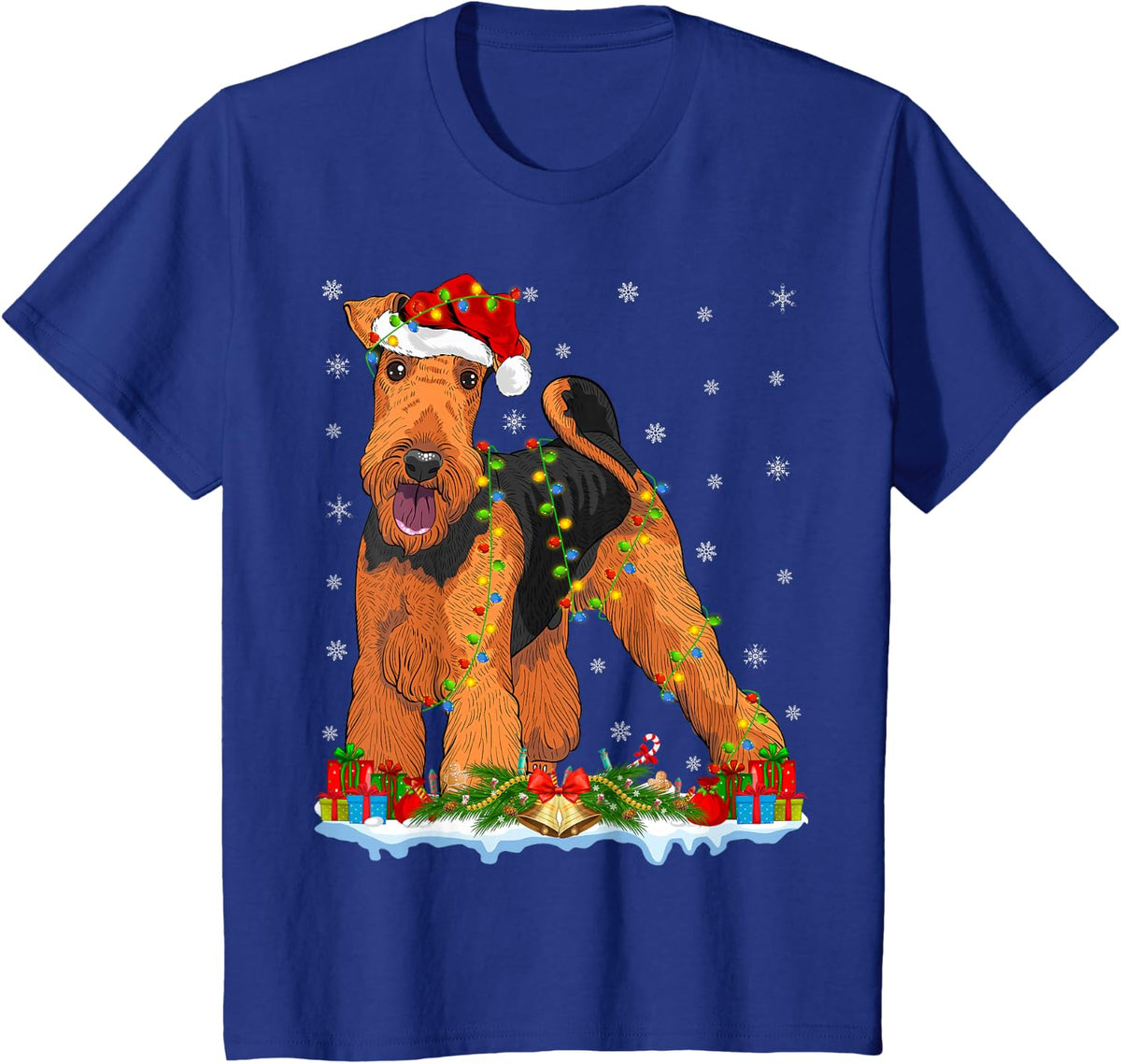 Xmas Family Matching Santa Airedale Terrier Dog Christmas T-Shirt - Royal Blue
