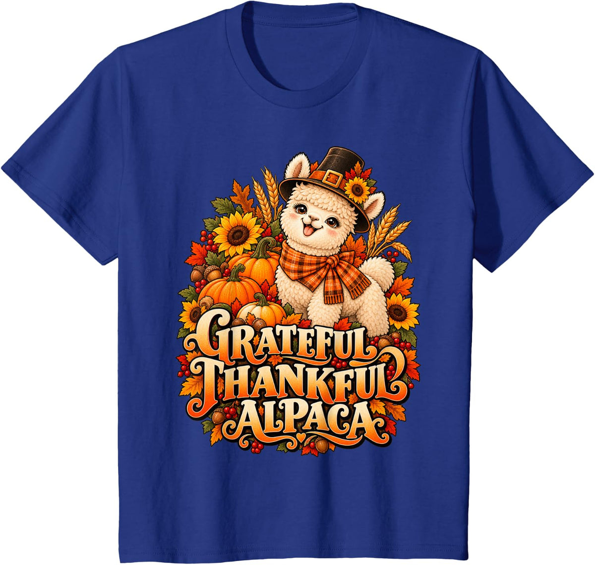 Alpaca Lover Thankful Grateful Autumn Pumpkin Season T-Shirt - Royal Blue