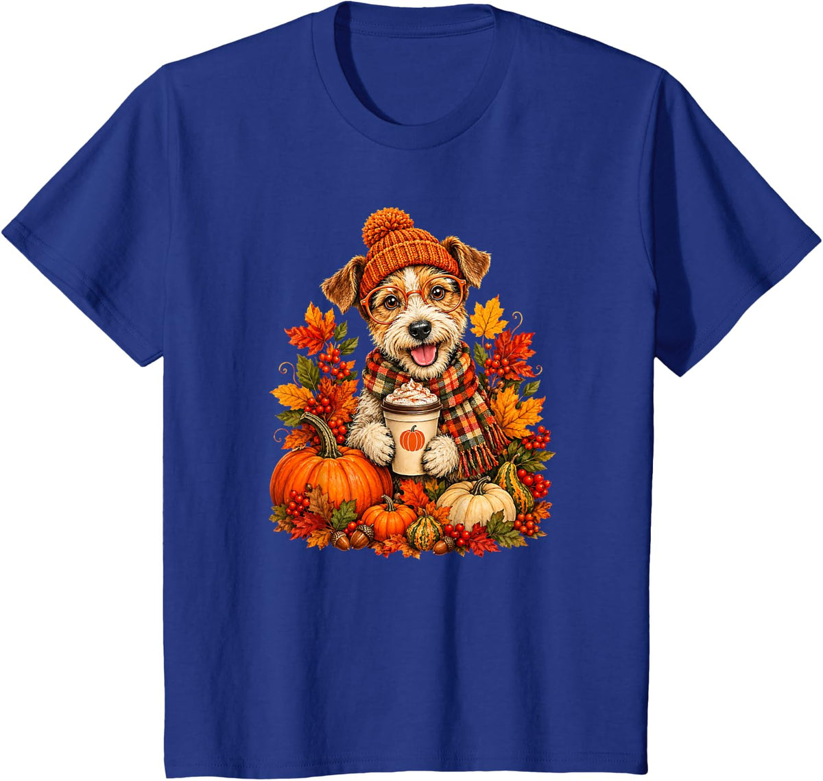 Funny Airedale Terrier Autumn Pumpkin Coffee Lover Fall T-Shirt - Royal Blue