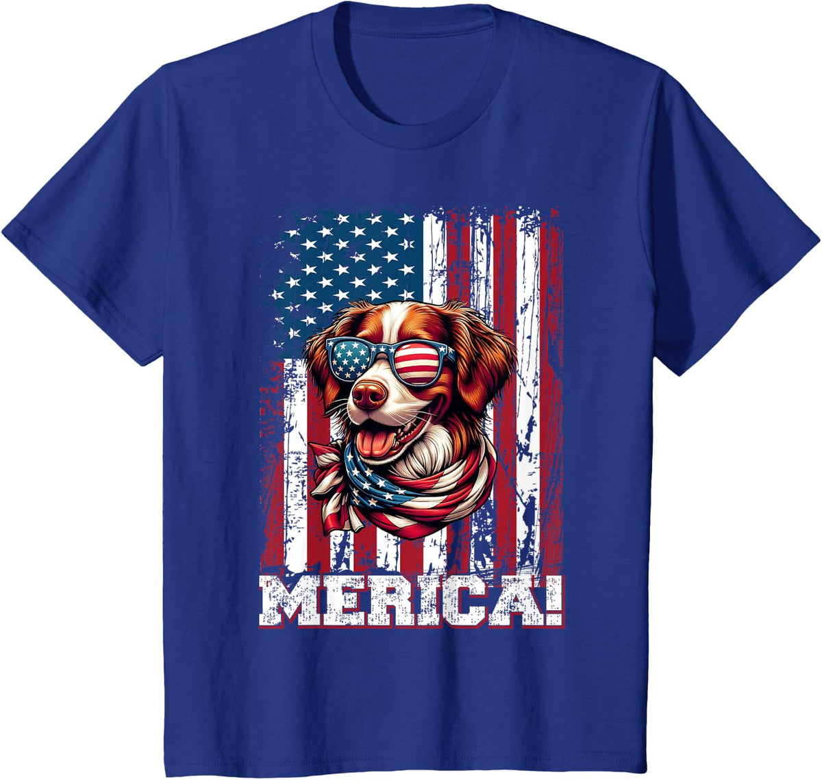 Brittany Dog Lover US Flag 4th Of July Patriotic T-Shirt - Royal Blue