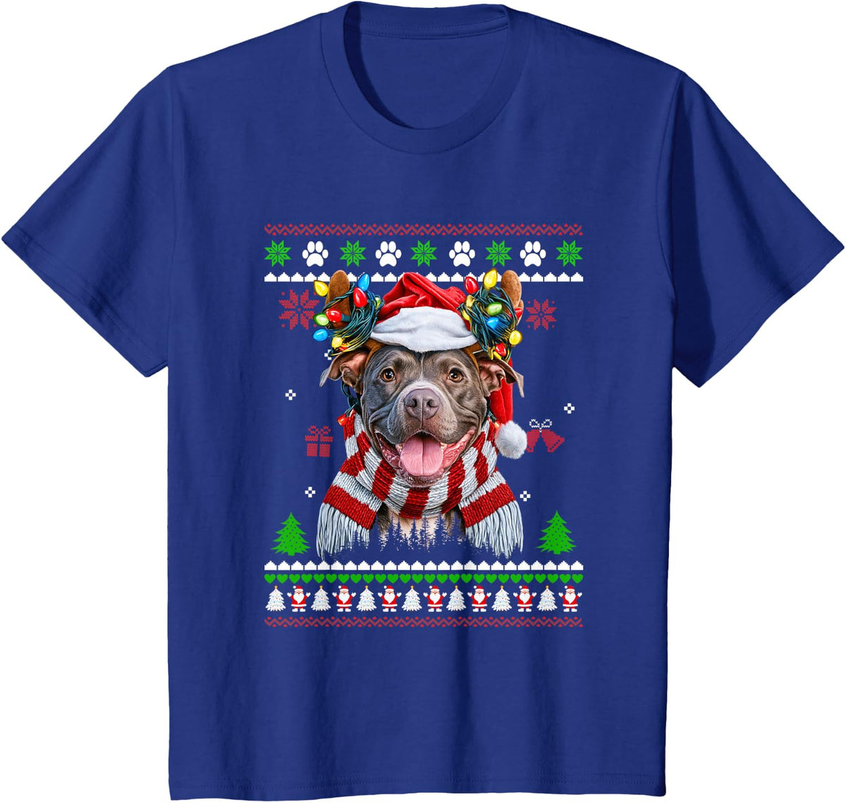 Funny Pitbull Dog Christmas Pajama Men Women for Family T-Shirt - Royal Blue