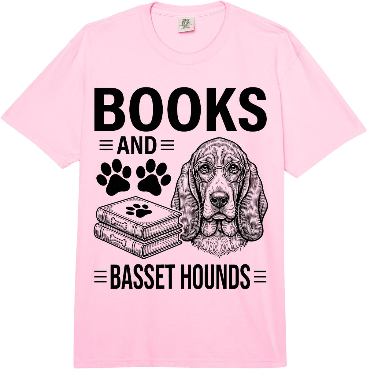 Books and Basset Hounds Funny Basset Hound Comfort Colors Adult Heavyweight T-Shirt - Adult Unisex Pink