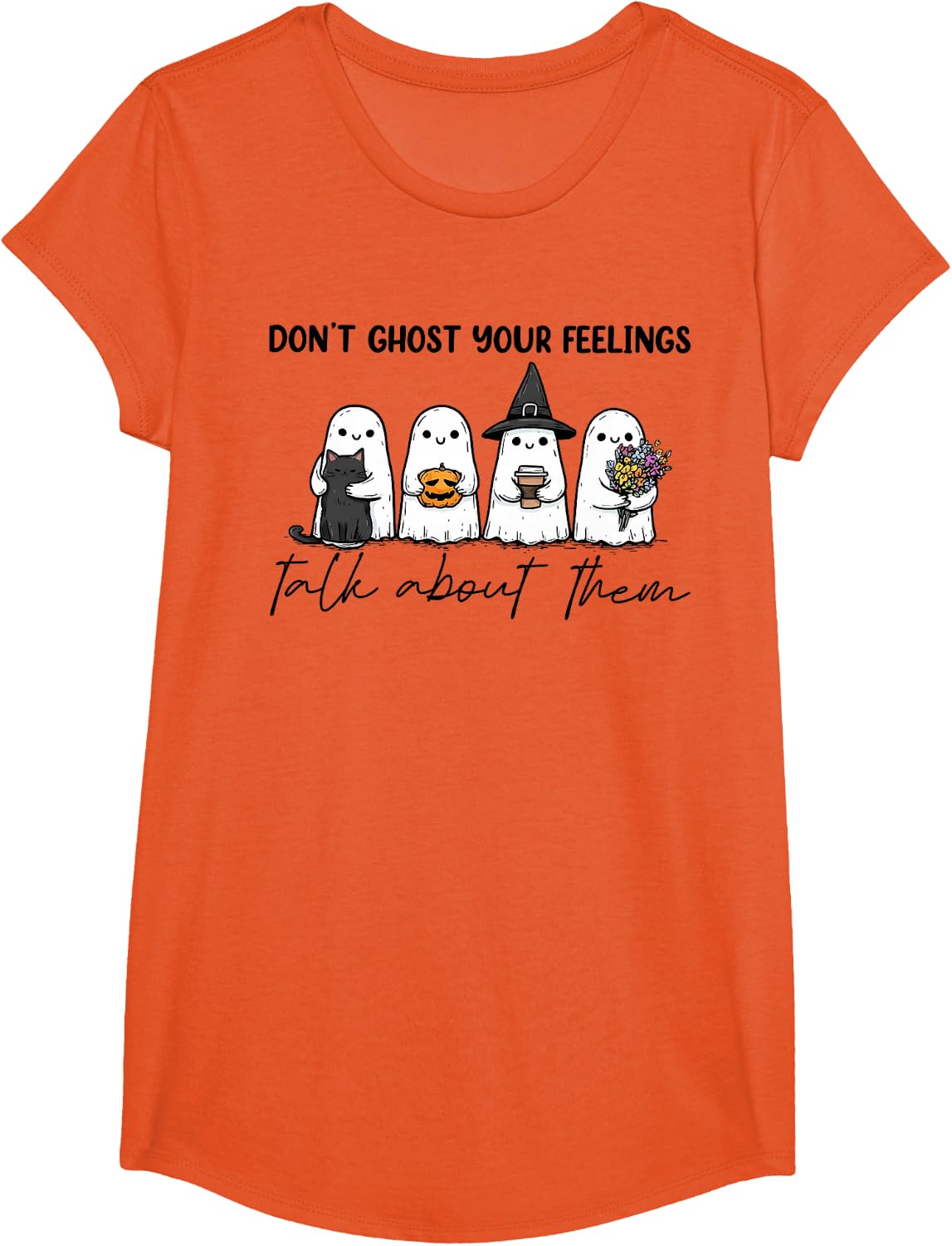 Don’t Ghost Your Feelings Ghost Halloween Spooky Therapy T-Shirt - Girls Orange