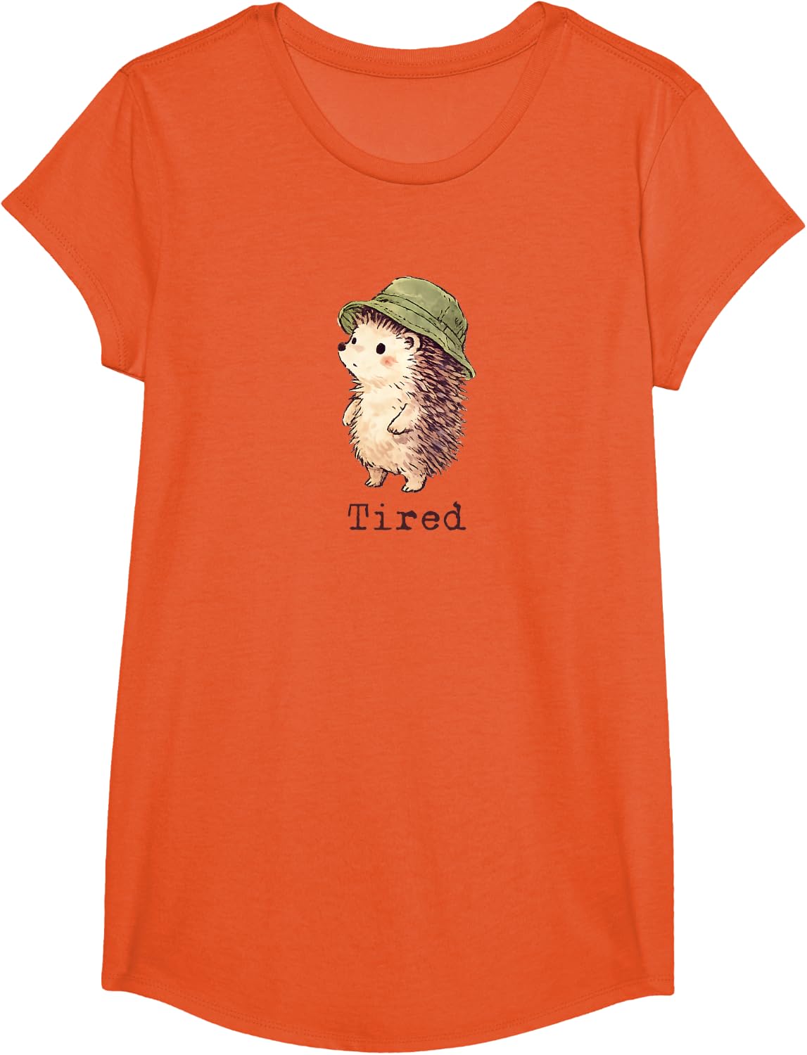 Tired Cute Hedgehog T-Shirt - Girls Orange