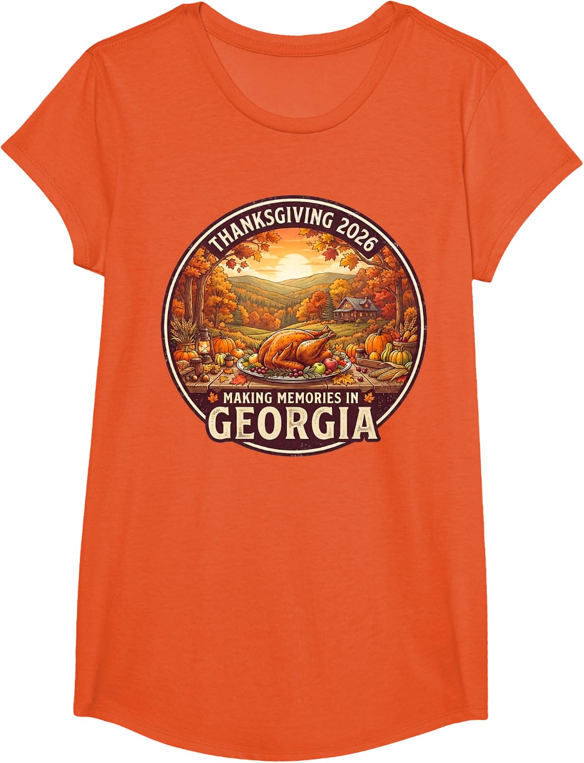 Georgia Thanksgiving 2026 Family Vacation Reunion Holiday T-Shirt - Girls Orange