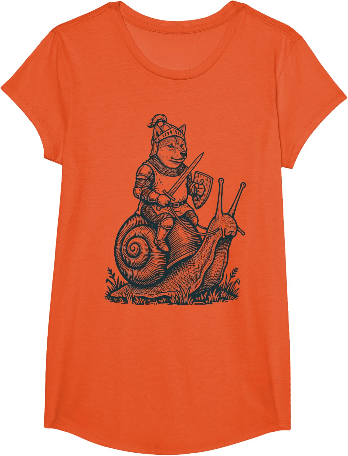 Shiba Inu Snail Medieval T-Shirt - Girls Orange