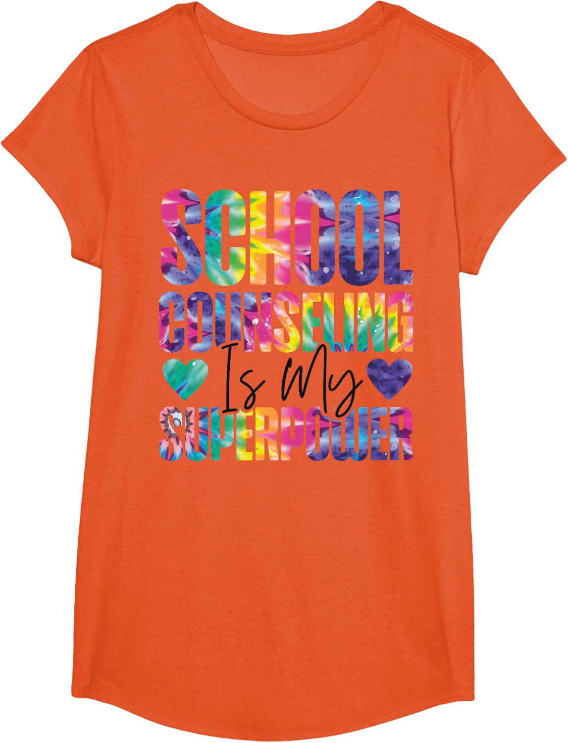 School Counselor Tie Dye School Counseling Is My Superpower T-Shirt - Girls Orange