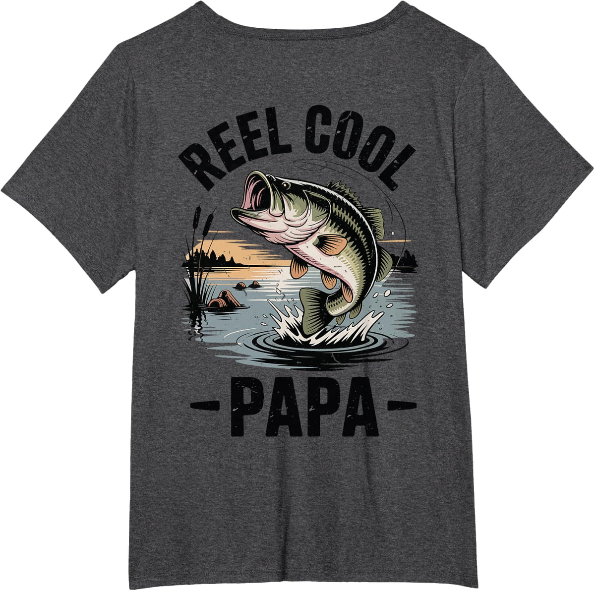 Fishing Dad Reel Cool Papa Bass Fish Funny Fisherman Tee T-Shirt for Men - Dark Heather Grey
