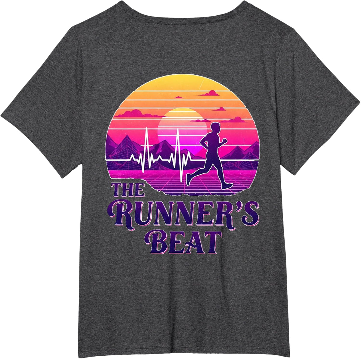 Retro 80s Synthwave Aesthetic Heartbeat Runners and Joggers T-Shirt - Dark Heather Grey