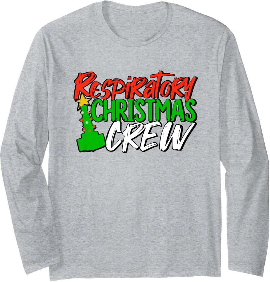Respiratory Christmas Crew Respiratory Therapist RT Design Long Sleeve T-Shirt - Adult Unisex Heather Grey