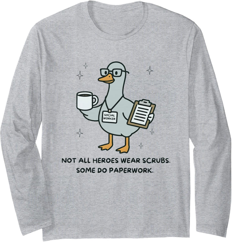 Women Social Worker Silly Goose Back to School LCSW LMSW Long Sleeve T-Shirt - Adult Unisex Heather Grey
