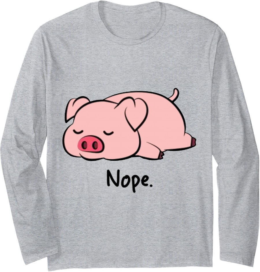 Nope Pig Not Today Animal Piggy Cute Cool Funny Pig Lovers Long Sleeve T-Shirt - Adult Unisex Heather Grey