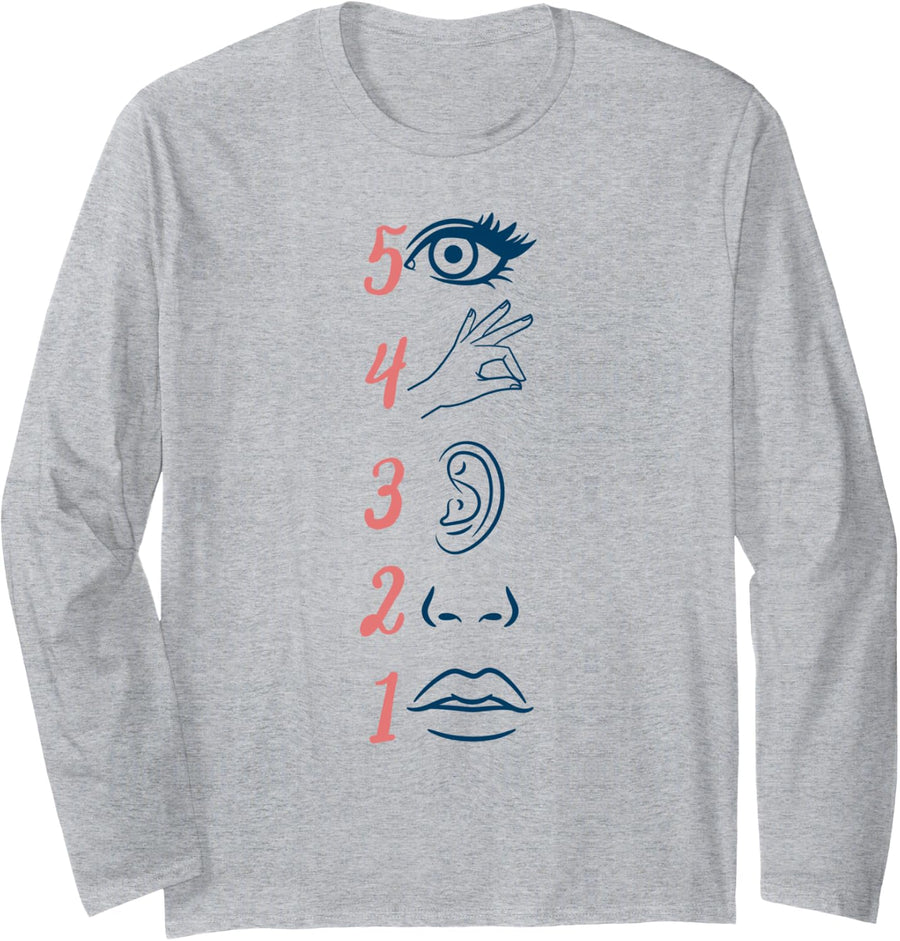 GROUNDING Reminder Mental Health School Psychologist Long Sleeve T-Shirt - Adult Unisex Heather Grey