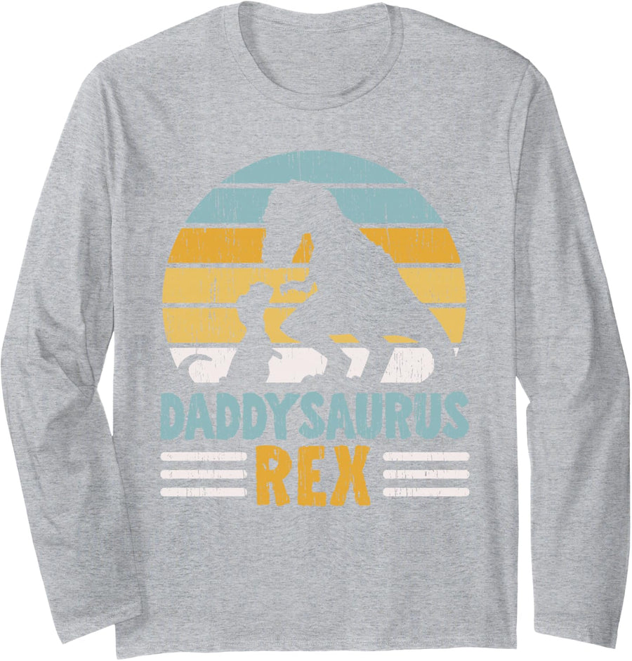 Daddysaurus Rex Fatherhood Best Dad Ever Fathers Day Dino Long Sleeve T-Shirt - Adult Unisex Heather Grey