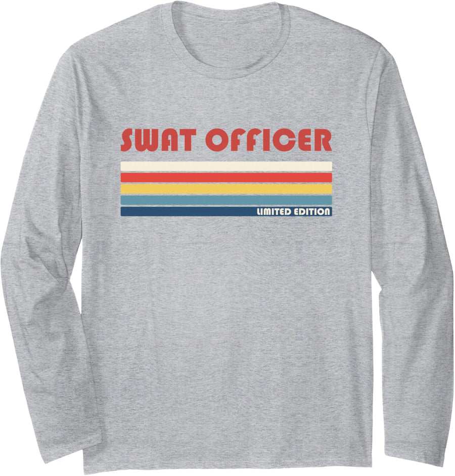 Swat Officer Firefighter Policeretro Vintage Long Sleeve T-Shirt - Adult Unisex Heather Grey