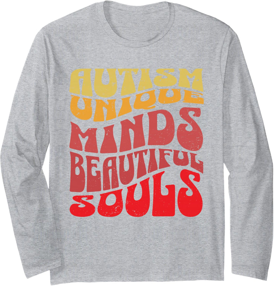 Autism Unique Minds, Beautiful Souls Long Sleeve T-Shirt - Adult Unisex Heather Grey