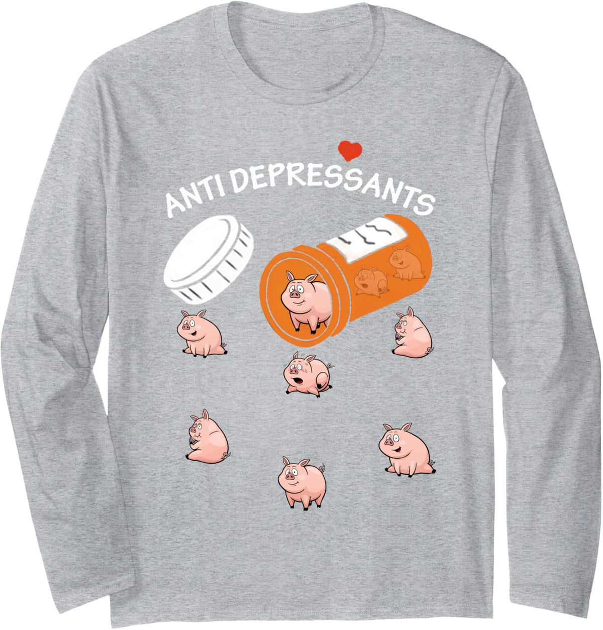 Antidepressant pig for pig owner Long Sleeve T-Shirt - Adult Unisex Heather Grey