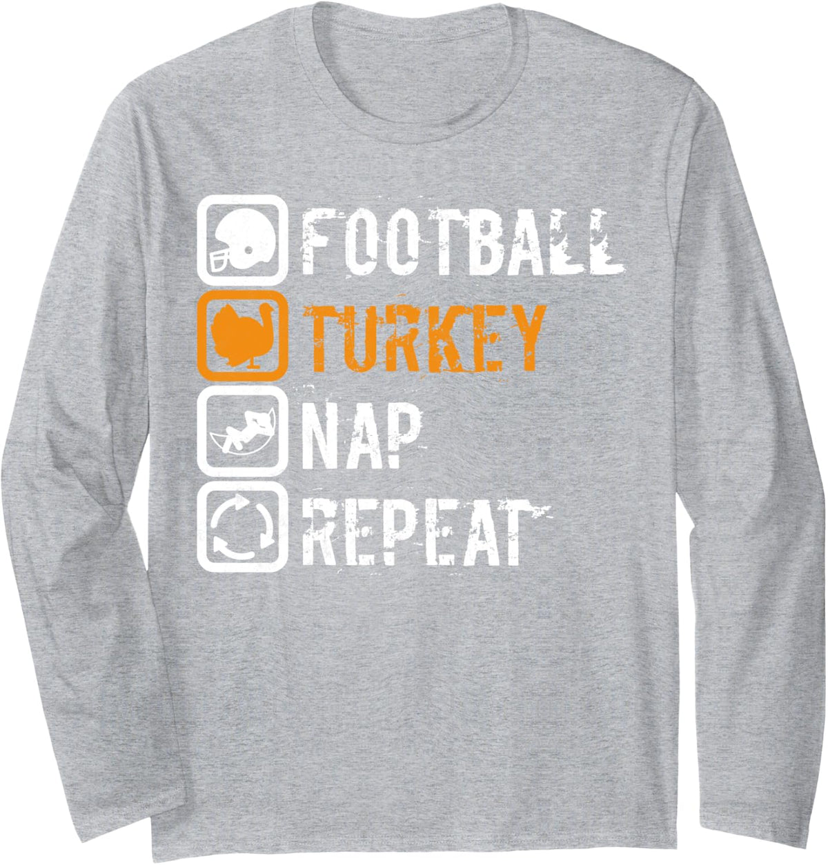 Turkey Day Shirt Football Turkey Nap Repeat Thanksgiving Day Long Sleeve T-Shirt - Adult Unisex Heather Grey