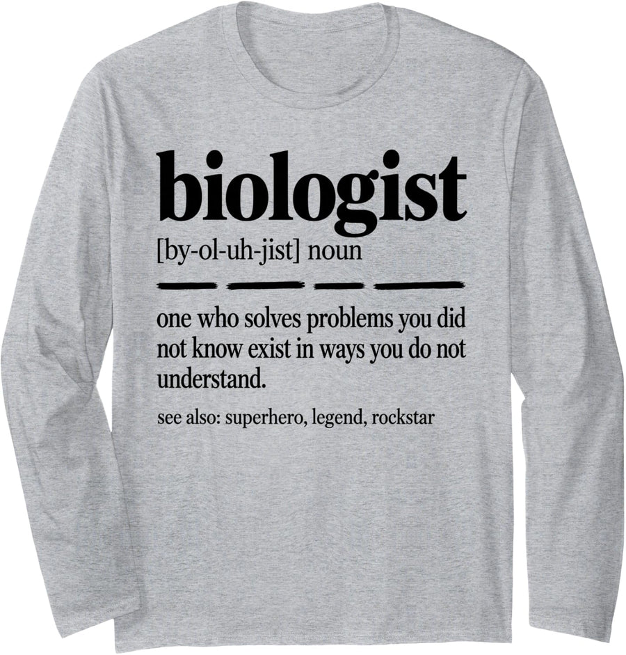 Biologist Definition Scientist Long Sleeve T-Shirt - Adult Unisex Heather Grey