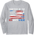 Courtesy Red White Blue Funny Patriotic US Flag Long Sleeve T-Shirt - Adult Unisex Heather Grey