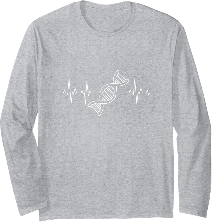 DNA Heartbeat Genetics Biology Double Helix Pulse Long Sleeve T-Shirt - Adult Unisex Heather Grey