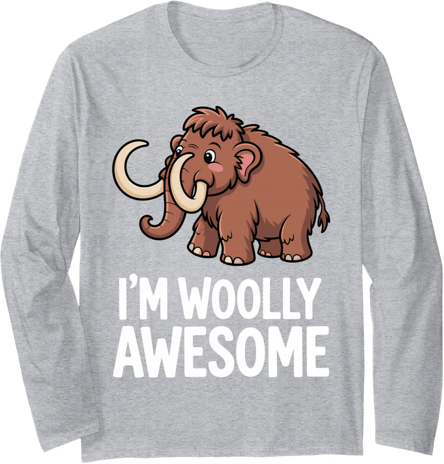 Cool Mammoth Art for Men Women Kids Woolly Mammoth Lovers Long Sleeve T-Shirt - Adult Unisex Heather Grey
