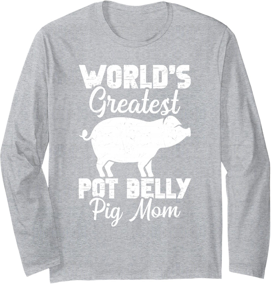 Pot Belly Pig Mom Pig Harness ad Leash Pot Belly Pig Lover Long Sleeve T-Shirt - Adult Unisex Heather Grey